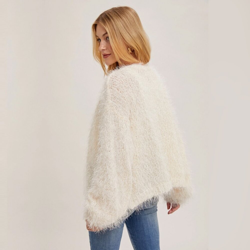 BLUIVY - PEARL BUTTON DOWN FUZZY KNIT VANILLA CARDIGAN - Picture 3 of 4